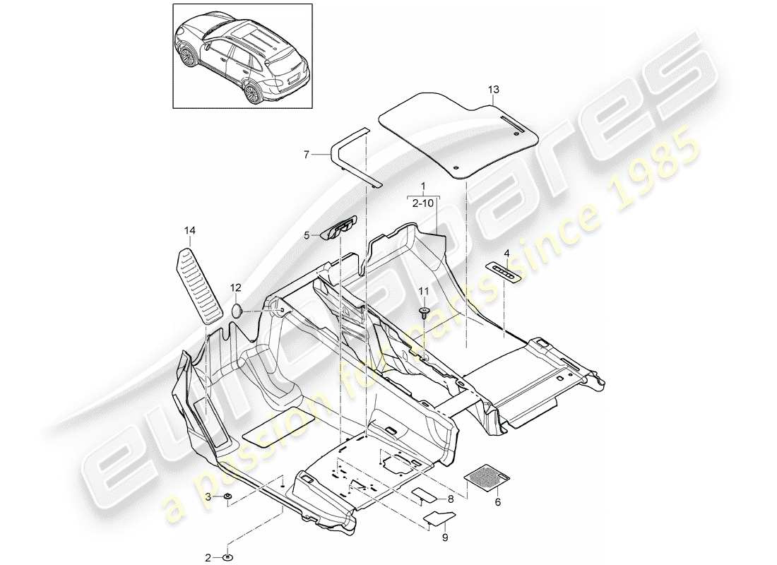 porsche 2016 (cayenne e2 92a) copertura del pavimento diagramma delle parti