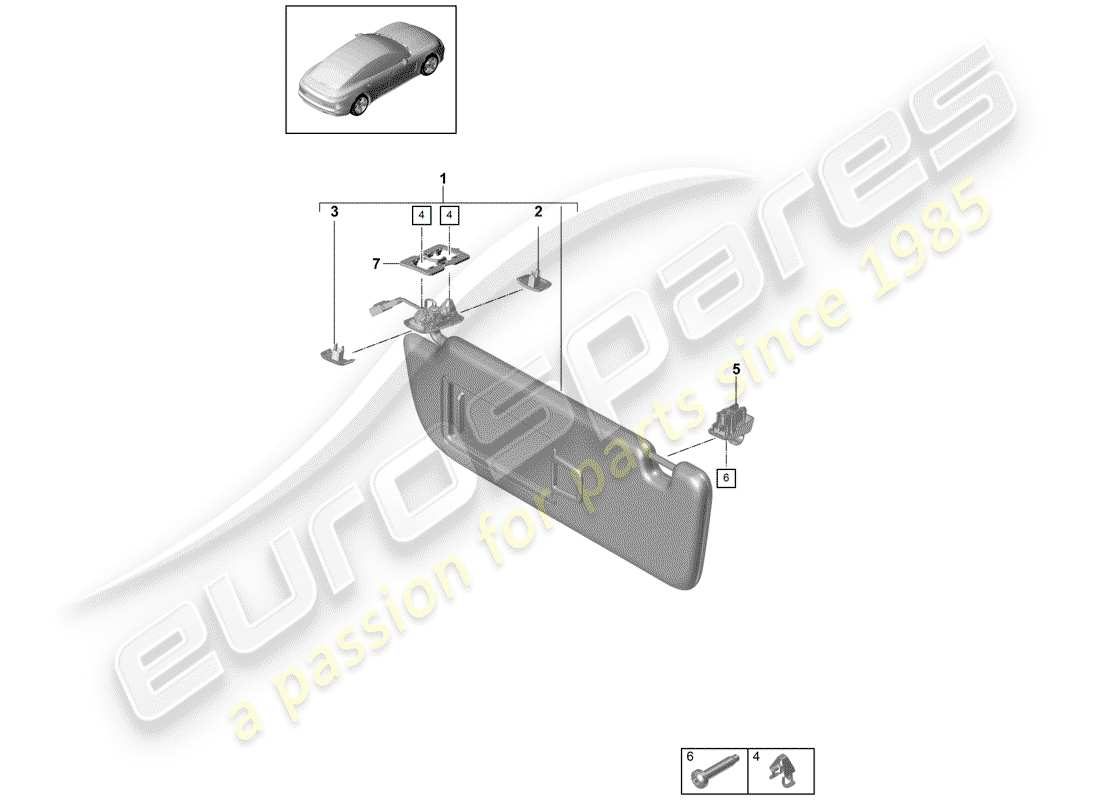porsche 2018 (panamera 971-1) schema delle parti delle visiere parasole
