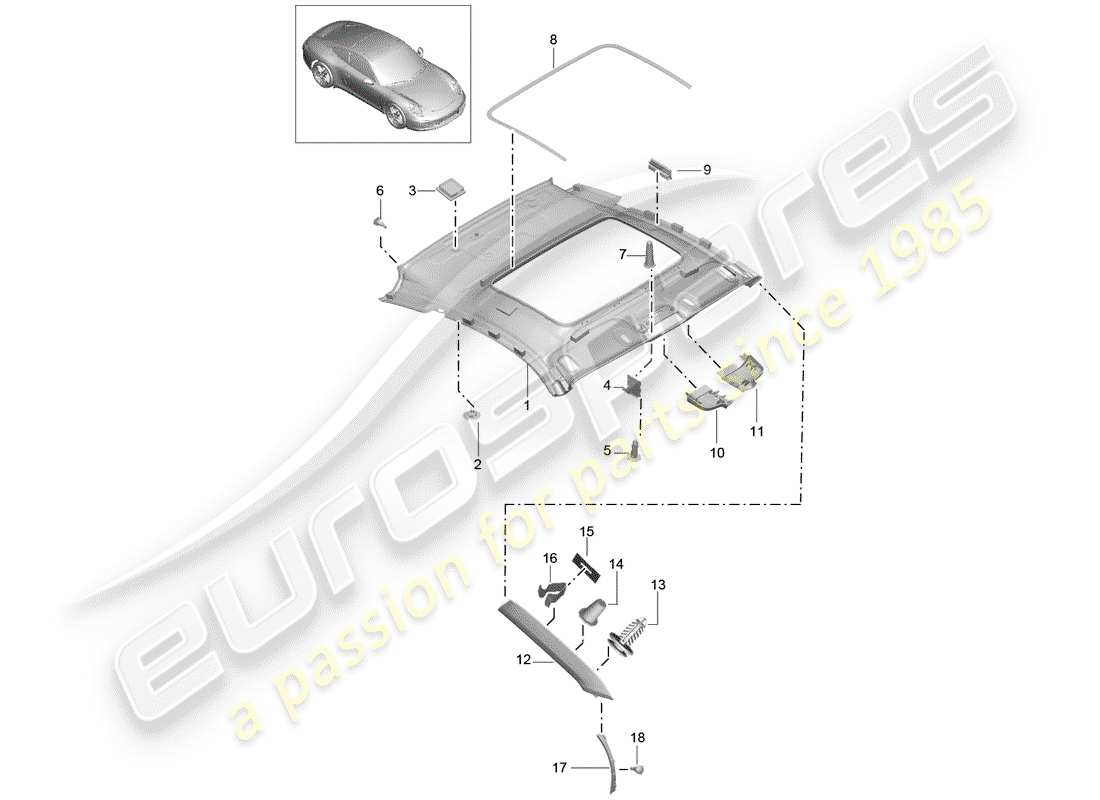 porsche 2013 (991-1) pannello di rivestimento del tetto schema delle parti