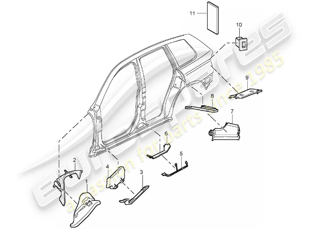 porsche 2006 (cayenne e1 9pa) assorbitore acustico diagramma delle parti