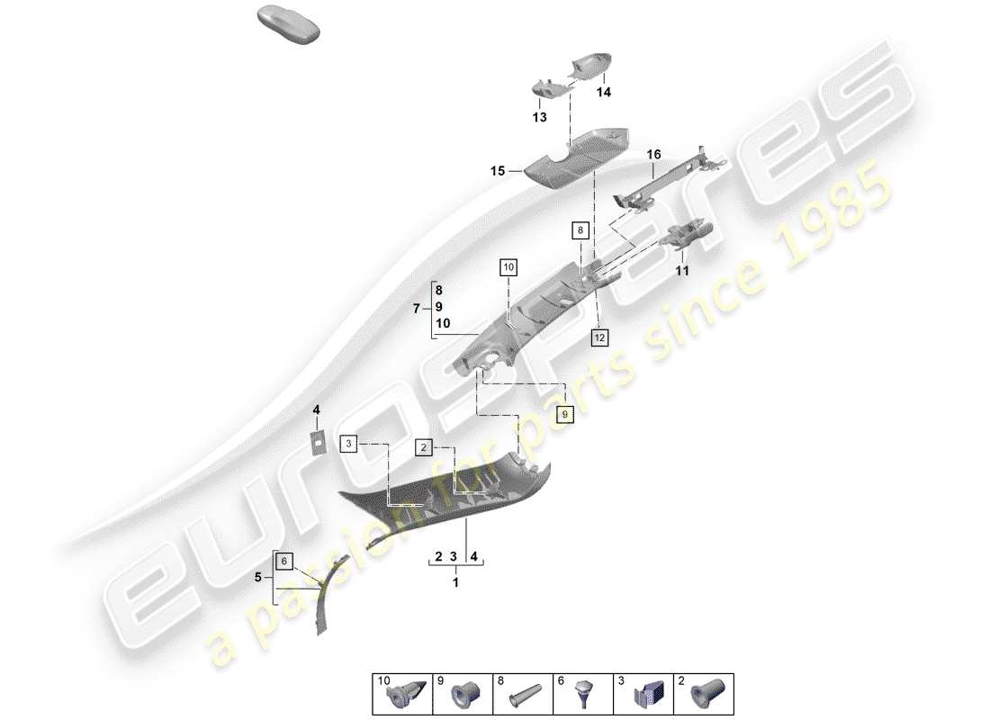 porsche 2019 (718 boxster spyder) diagramma delle parti del montante a