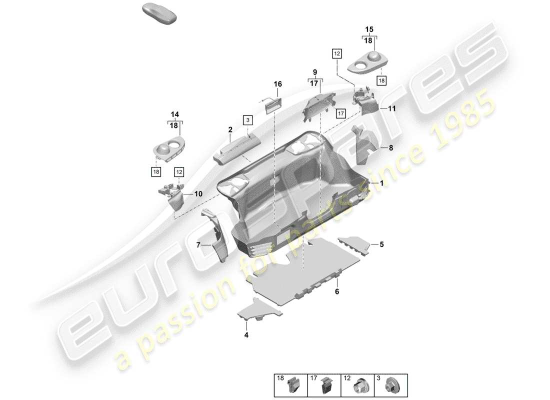 porsche 2019 (718 boxster spyder) nave di carico diagramma delle parti