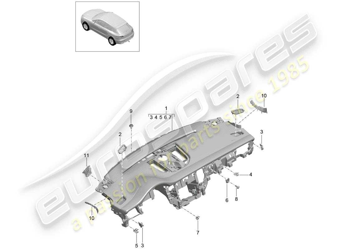 porsche 2017 (macan) rivestimento del pannello del cruscotto diagramma delle parti