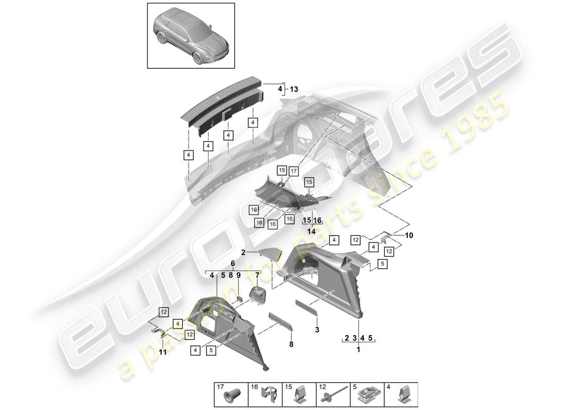 porsche 2020 (cayenne e3 9ya/9yb) diagramma delle parti della fodera dello stivale