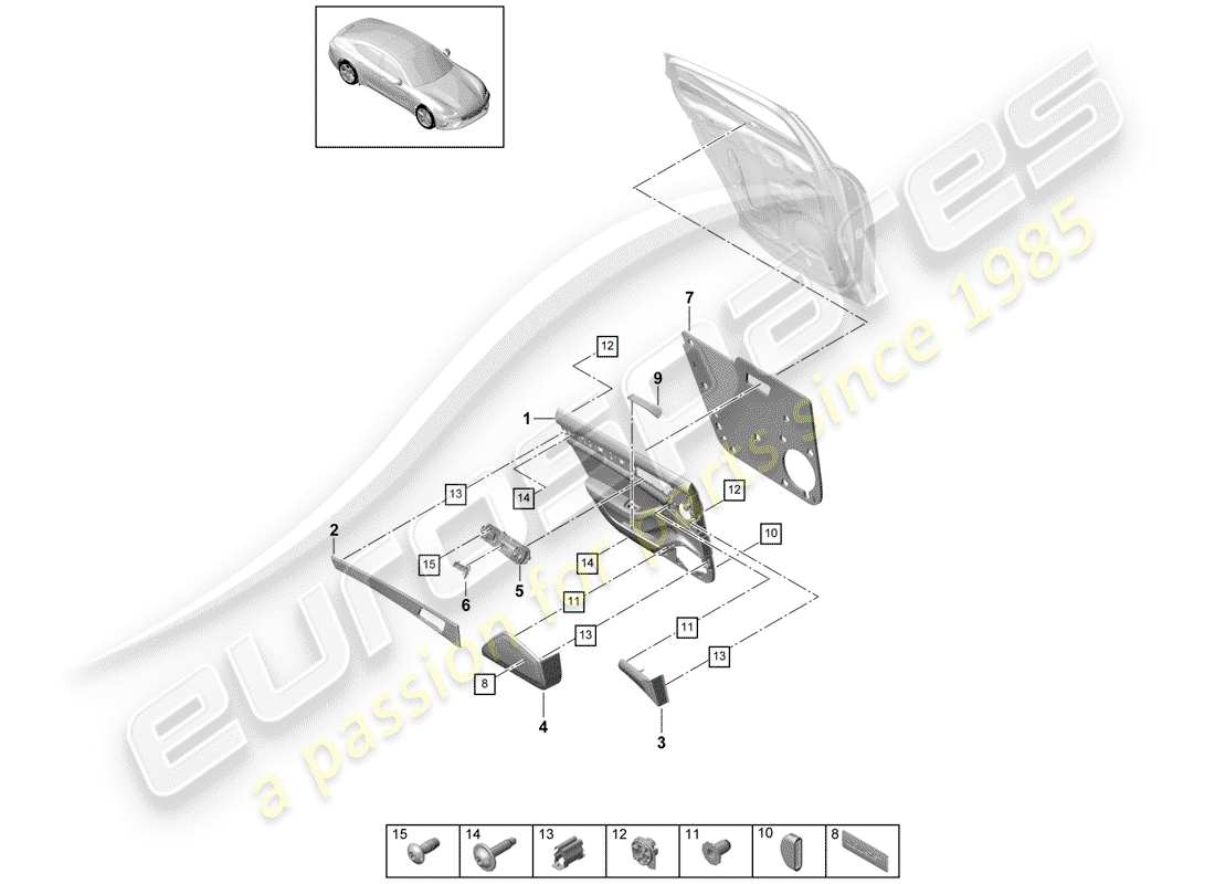 porsche 2017 (panamera 971-1) schema delle parti del pannello della porta