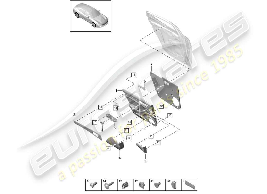 porsche 2017 (panamera 971-1) pannello porta posteriore alcantara sport turismo schema ricambi