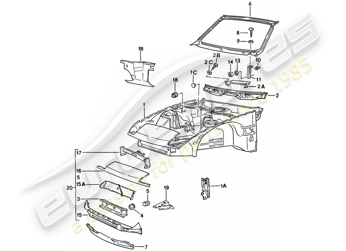porsche 1979 (924) sezione anteriore del corpo schema delle parti