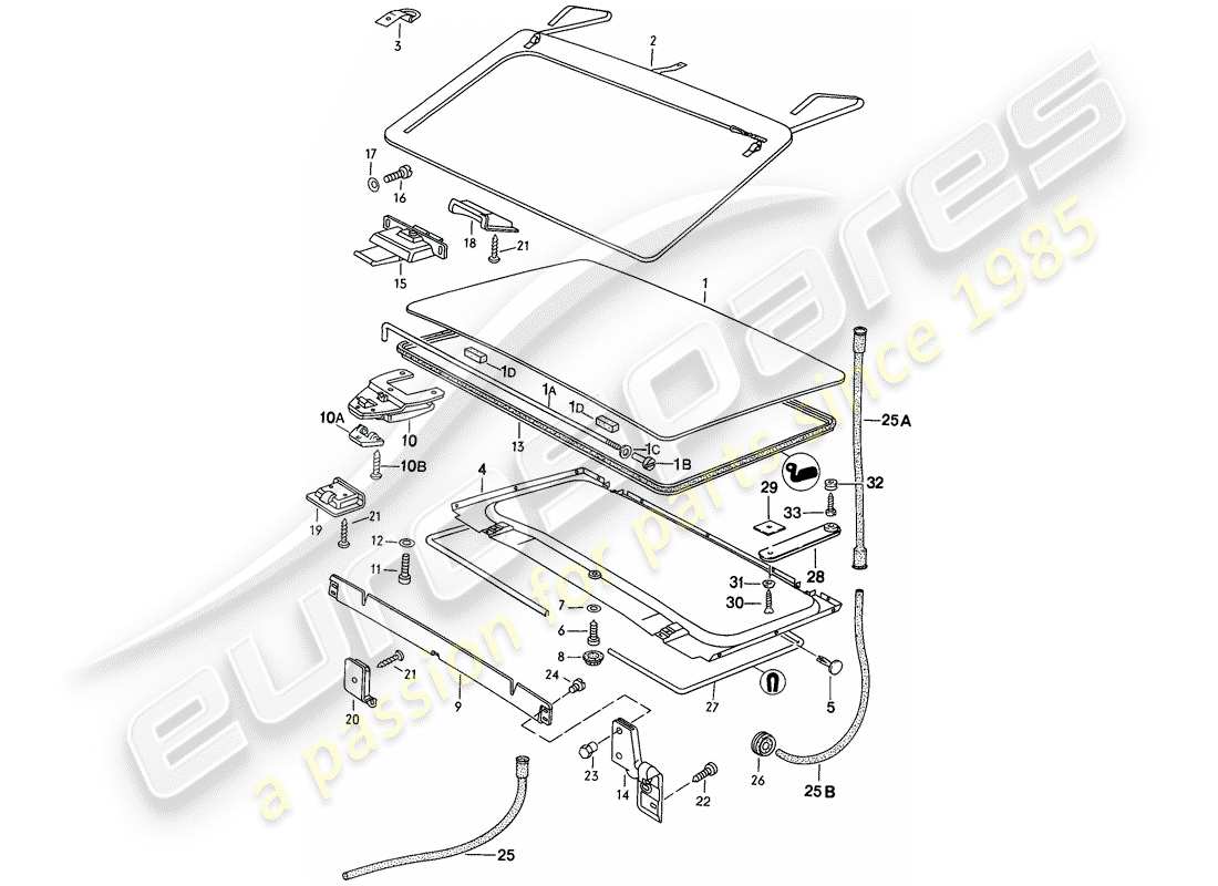 porsche 1979 (924) tetto sollevabile diagramma delle parti