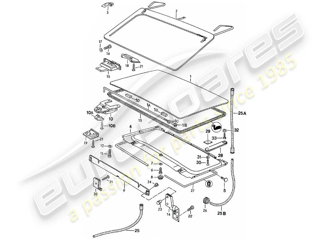 porsche 1980 (924) tetto - d >> - mj 1983 schema delle parti