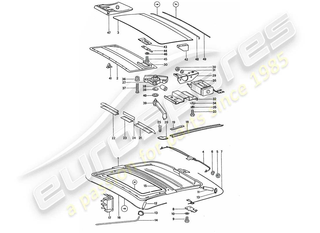 porsche 911 turbo (1976) tetto scorrevole/inclinabile - elettrico diagramma delle parti