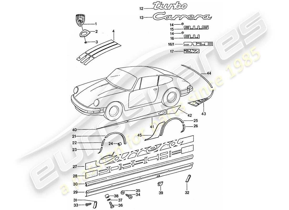 porsche 1976 (911 turbo) raccordi decorativi diagramma delle parti
