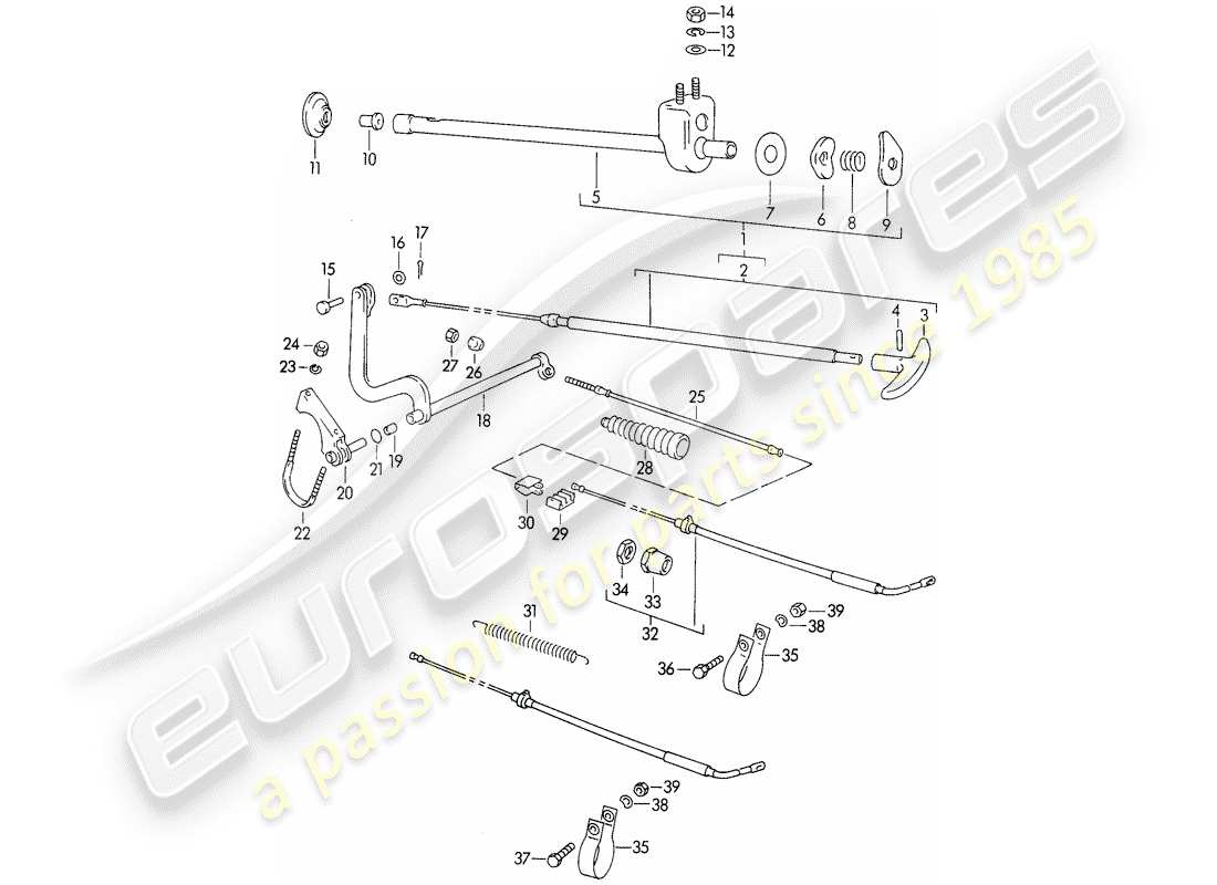 porsche 1954 (356/356a) diagramma delle parti del freno a mano