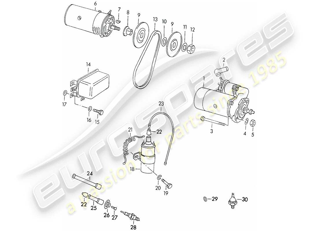 porsche 1954 (356/356a) equipaggiamento elettrico - motore diagramma delle parti