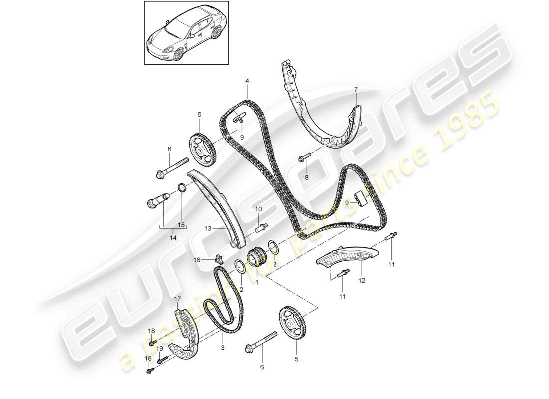 porsche 2012 (panamera 970) tendicatena della guida di scorrimento della catena di distribuzione diagramma delle parti