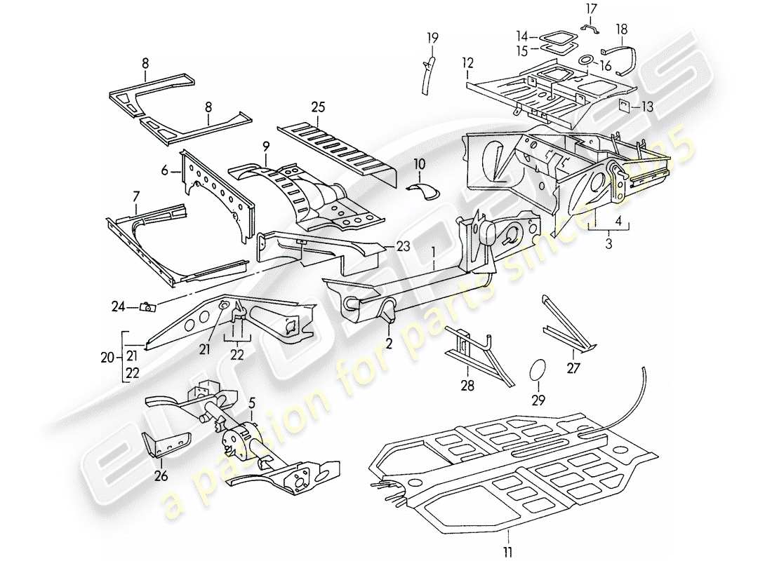 porsche 1954 (356/356a) diagramma delle parti del telaio