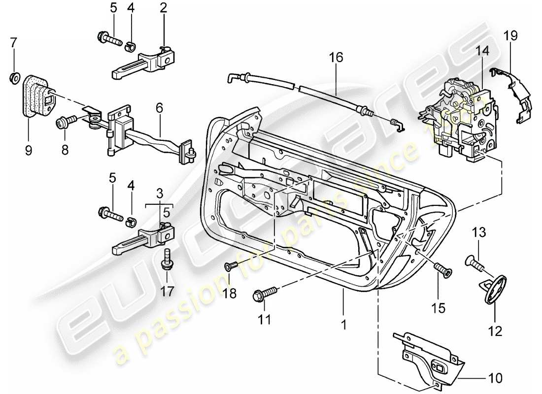 porsche 2005 (996) guscio della porta - chiusura della porta diagramma delle parti