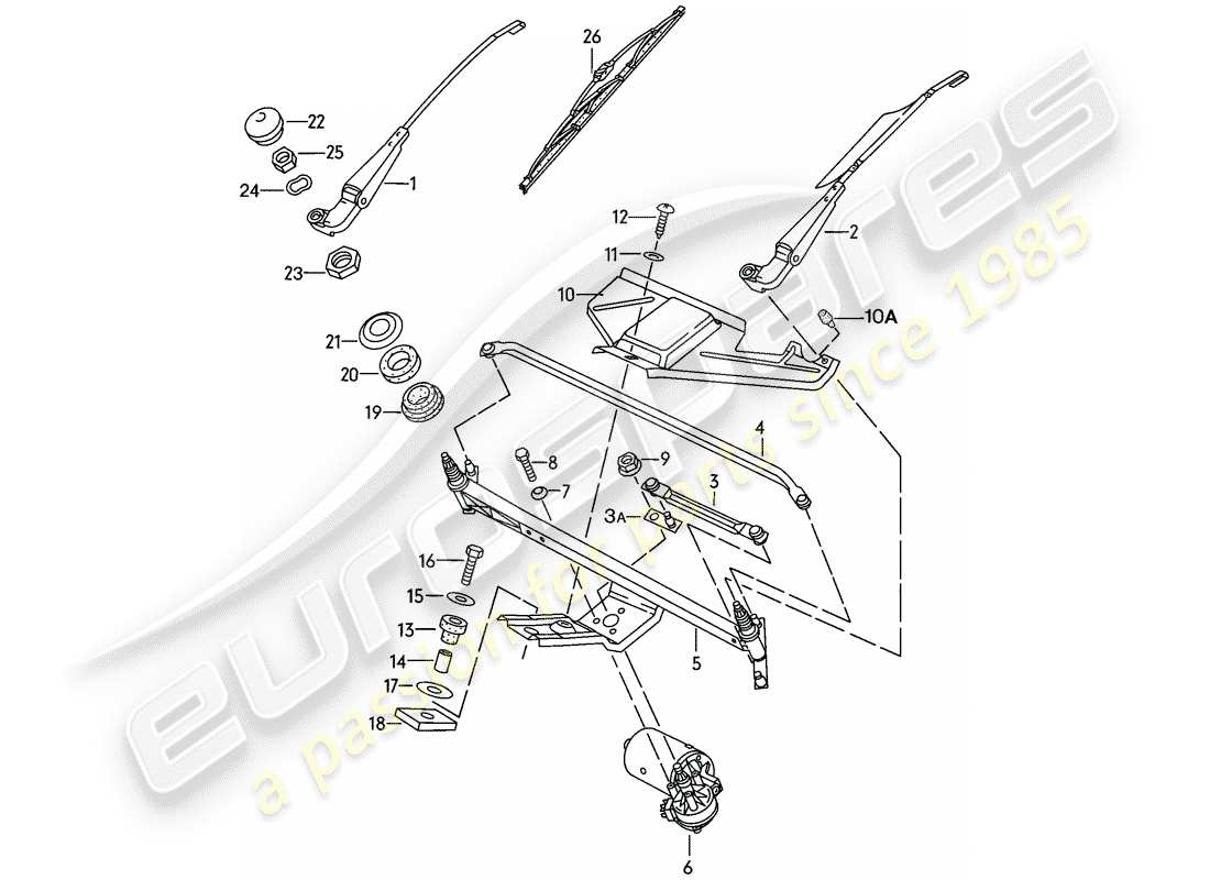 porsche 1977 (924) sistema tergicristallo diagramma delle parti