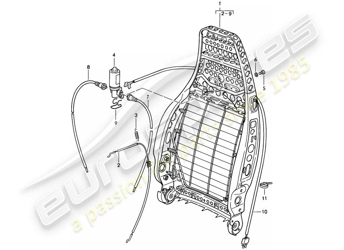 porsche 1986 (911) telaio schienale diagramma delle parti