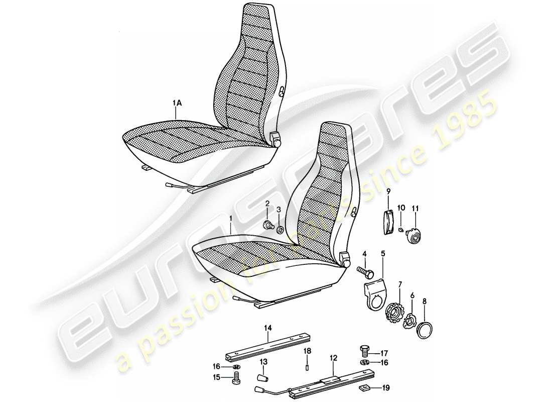 porsche 1982 (928) sedile anteriore - schema delle parti complete
