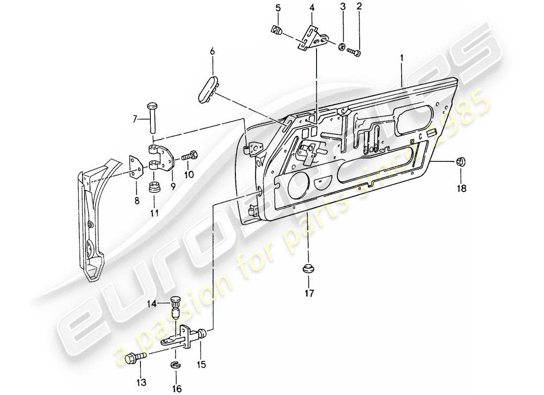 porsche 1996 (993) guscio della porta diagramma delle parti