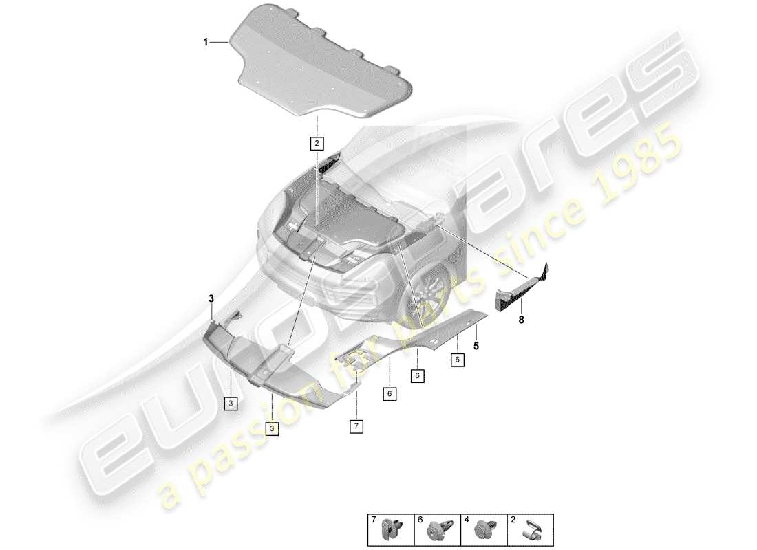 porsche 2020 (cayenne e3 9ya/9yb) schema delle parti dell'assorbimento acustico