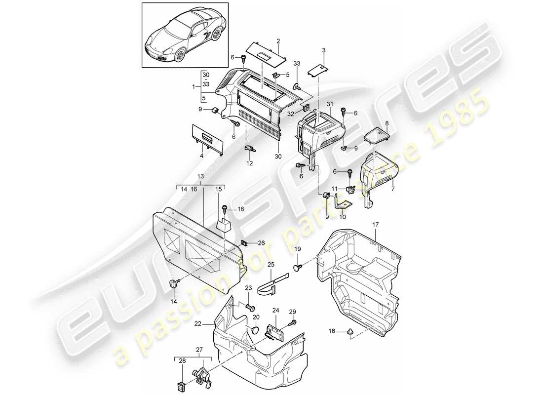 porsche 2011 (987 cayman) vano bagagli schema delle parti