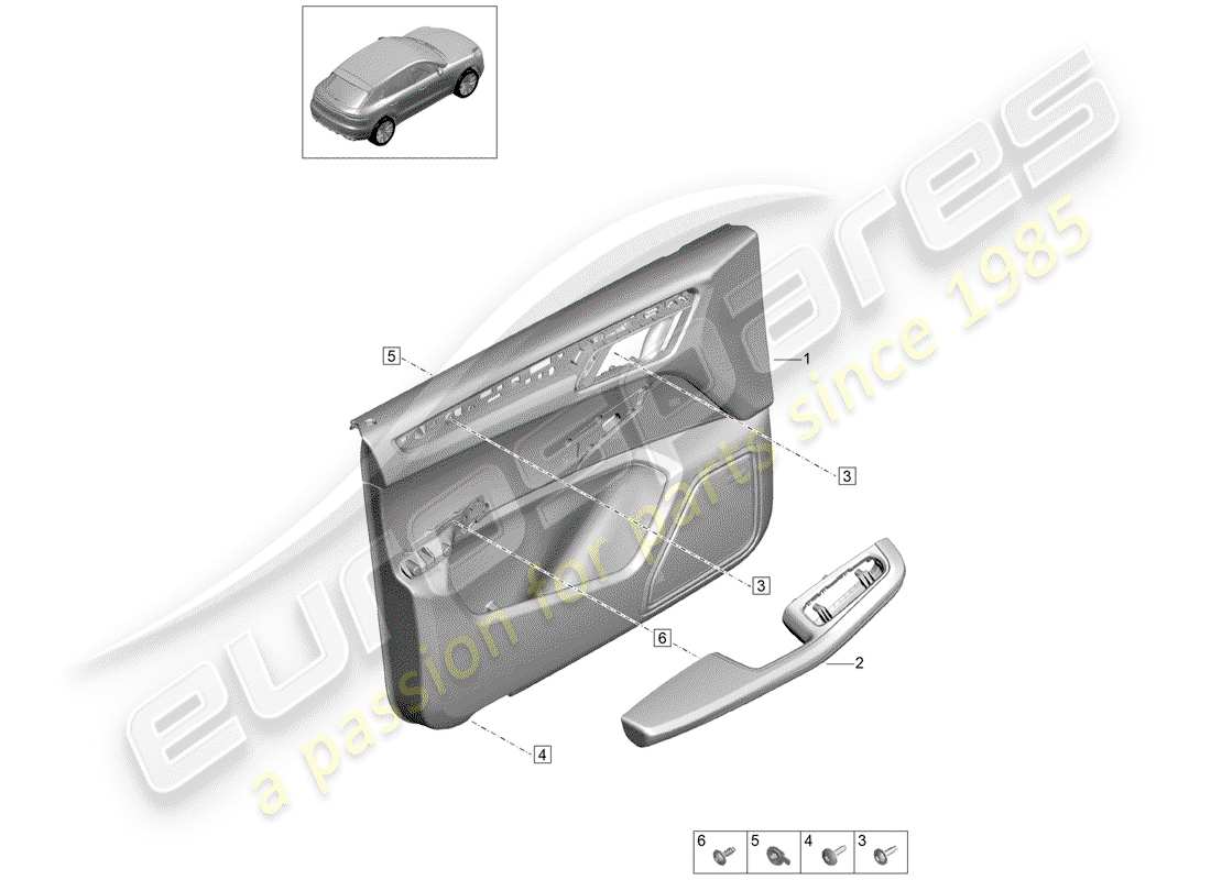 porsche 2019 (macan) pannelli di rivestimento delle porte diagramma delle parti