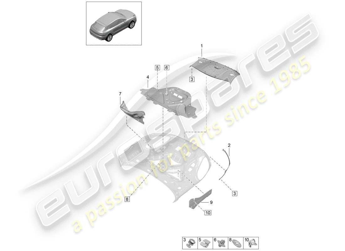 porsche 2020 (macan) ammortizzatore vano motore schema delle parti