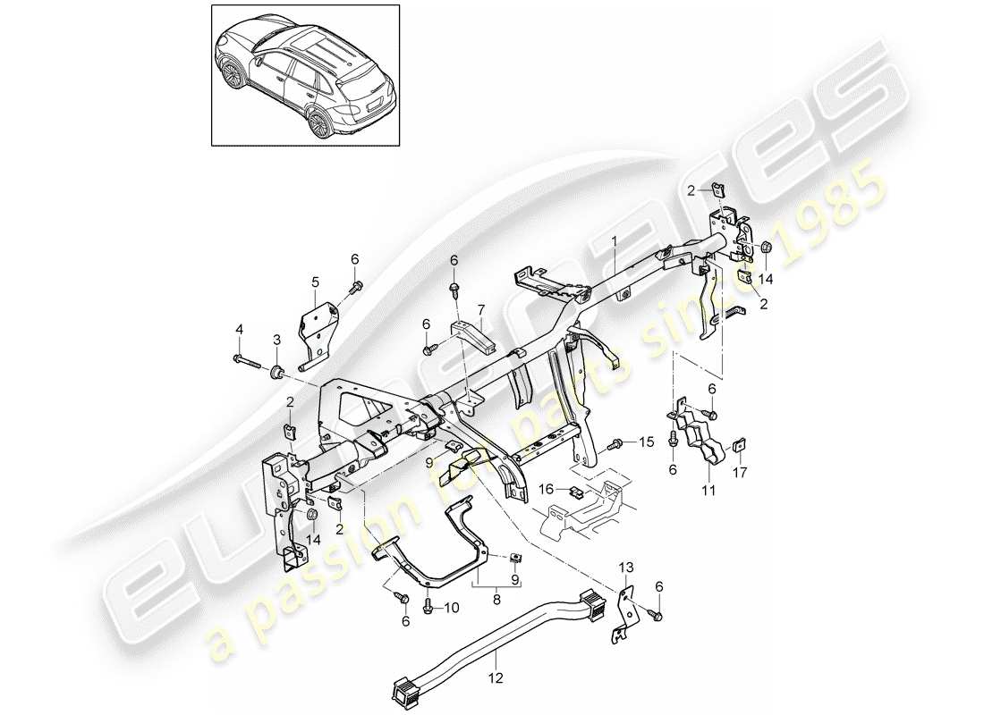 porsche 2018 (cayenne e2 92a) telaio di contenimento diagramma delle parti