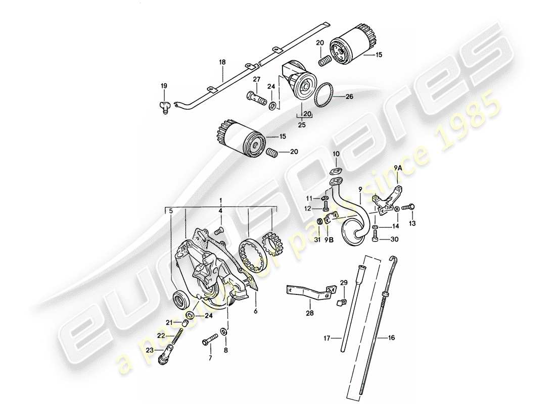 porsche 1977 (924) lubrificazione del motore diagramma delle parti
