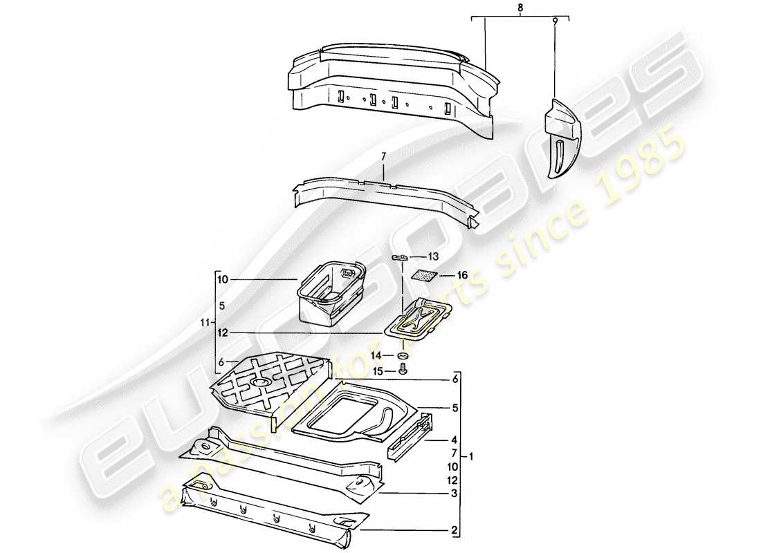 porsche 1982 (928) telaio - estremità posteriore schema delle parti