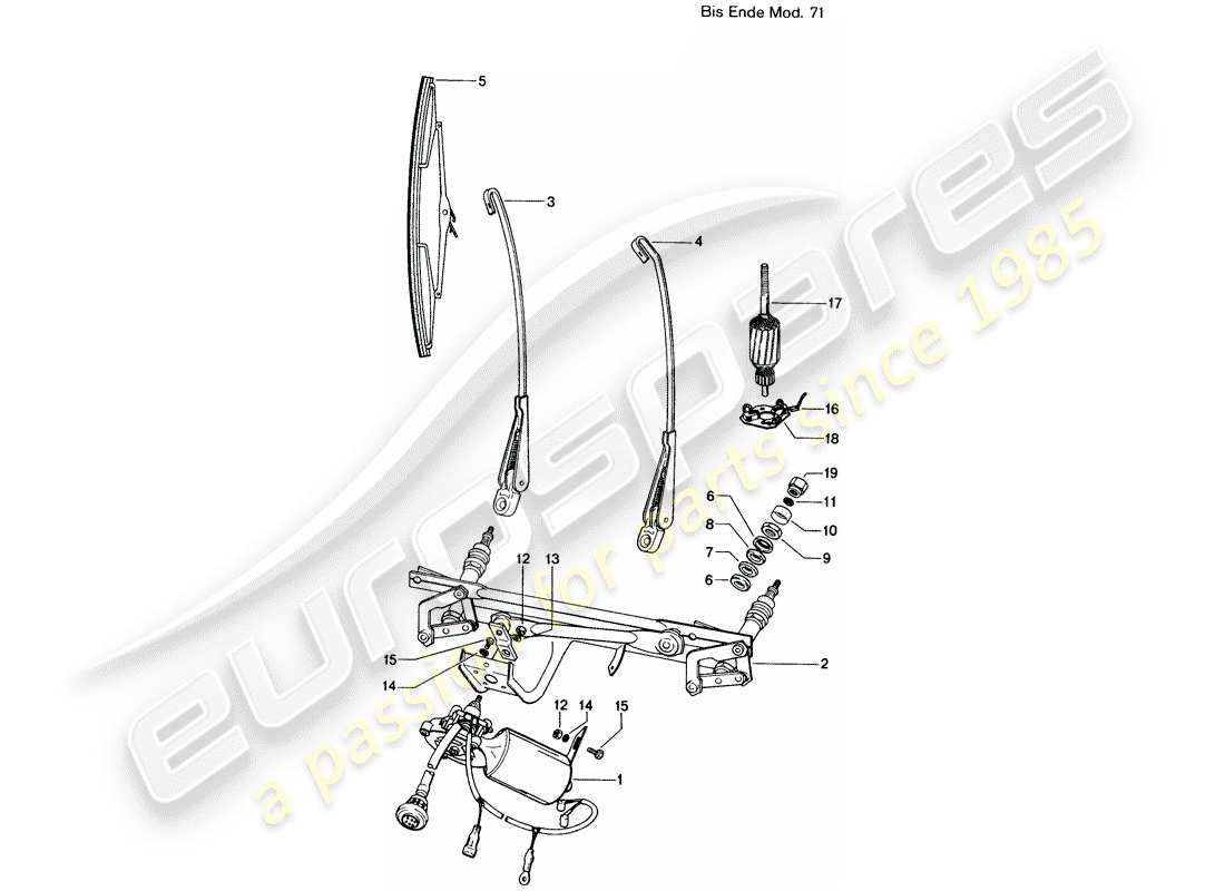 porsche 1971 (914) sistema tergicristallo - d >> - mj 1971 schema delle parti