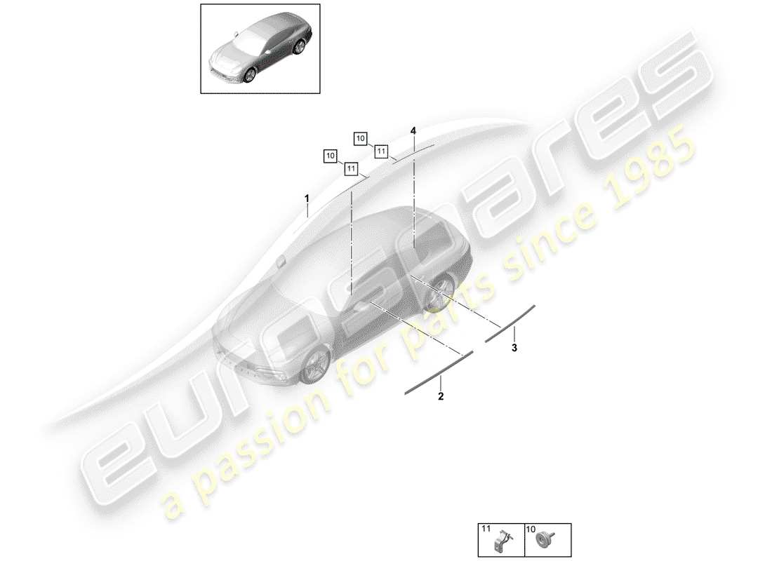 porsche 2018 (panamera 971-1) modanatura decorativa diagramma delle parti