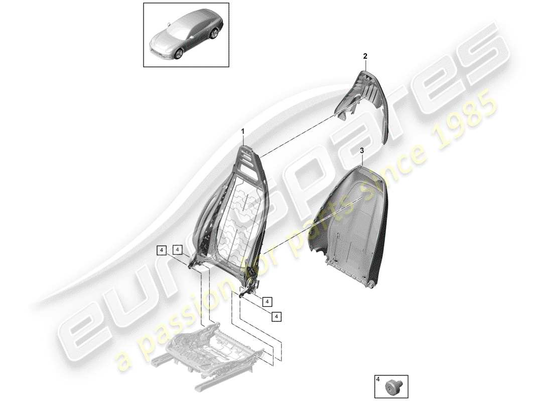 porsche 2018 (panamera 971-1) schema delle parti telaio - schienale