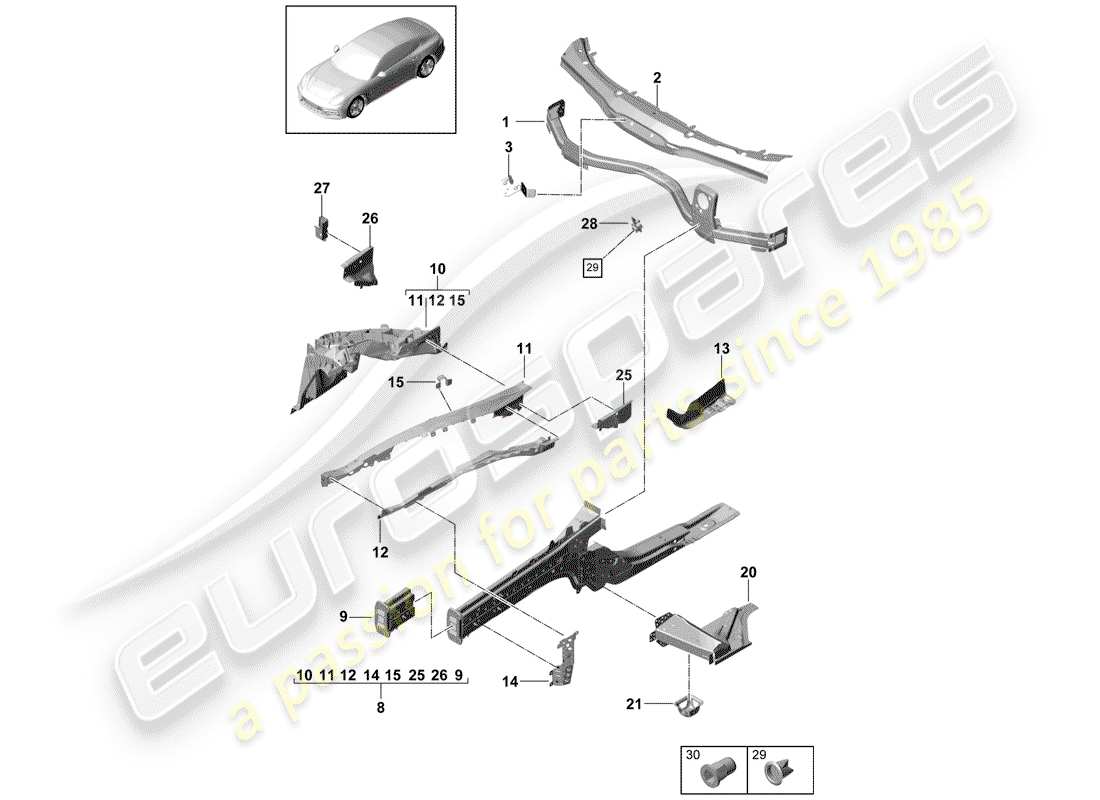 porsche 2018 (panamera 971-1) schema delle parti frontale