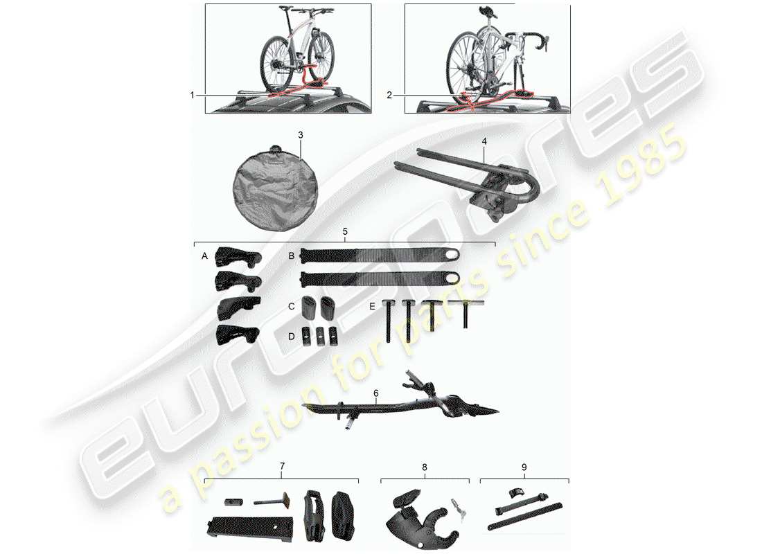 porsche 2013 (tequipment cayenne) schema delle parti del portabiciclette