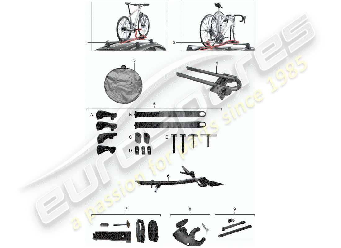 porsche 2016 (tequipment macan) schema delle parti del portabiciclette
