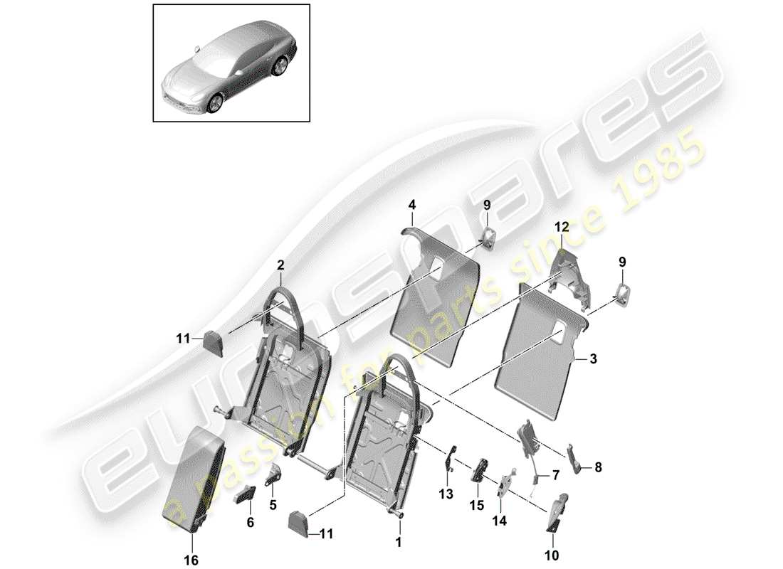 porsche panamera 971 (2019) schienale del sedile posteriore diagramma delle parti
