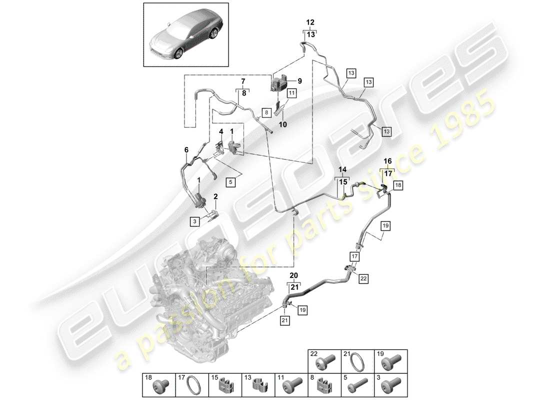 porsche panamera 971 (2019) schema delle parti del sistema di vuoto