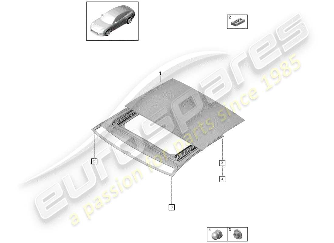 porsche 2020 (panamera 971-1) tetto scorrevole in vetro diagramma delle parti