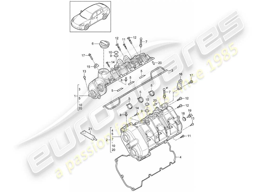 porsche 2011 (panamera 970) diagramma delle parti del coperchio valvola