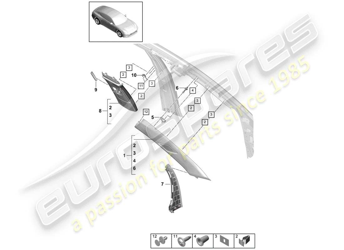 porsche 2020 (panamera 971-1) liner diagramma delle parti