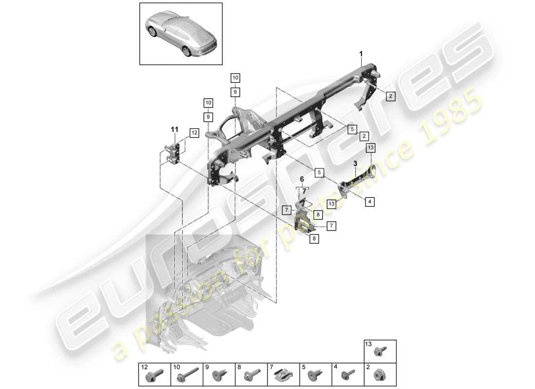 porsche 2019 (panamera 971-1) staffa di fissaggio diagramma delle parti