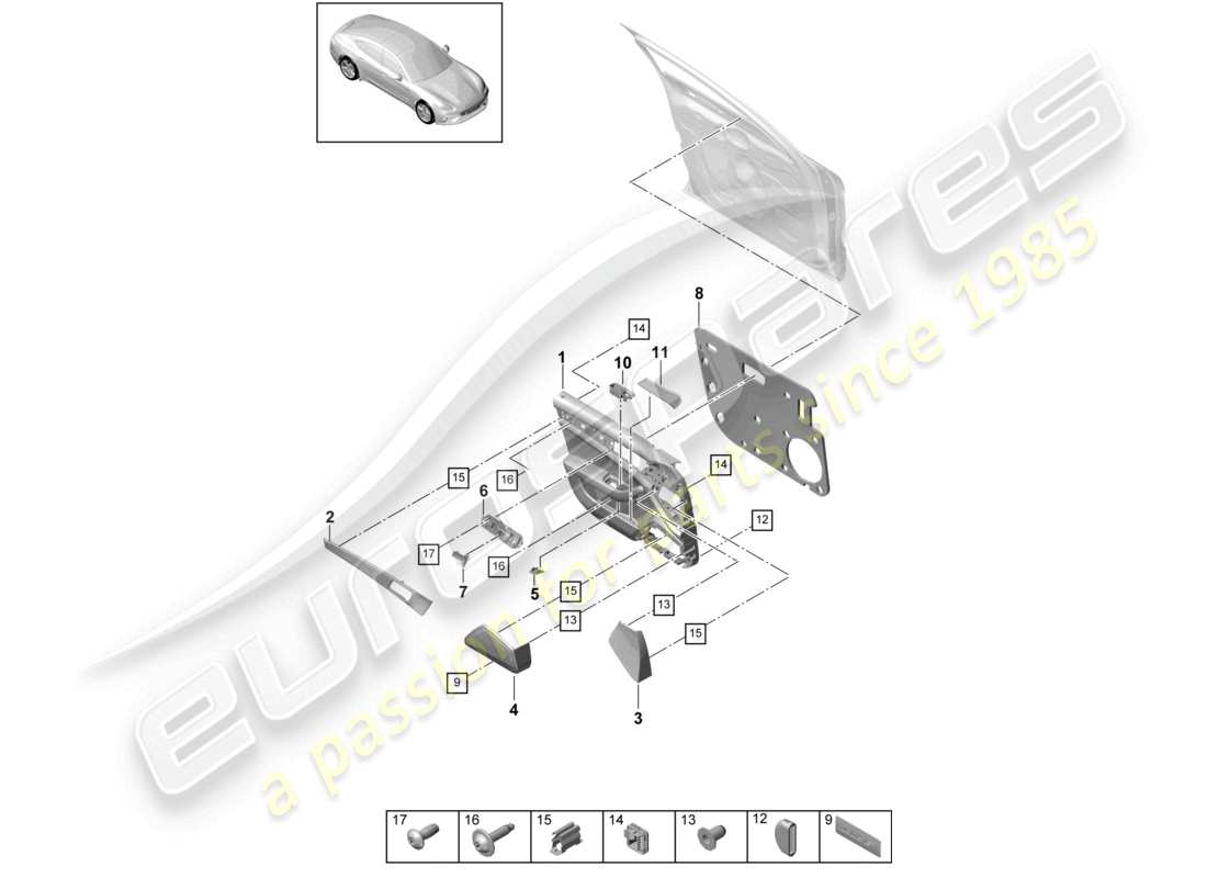 porsche 2020 (panamera 971-1) pannello porta anteriore alcantara diagramma delle parti