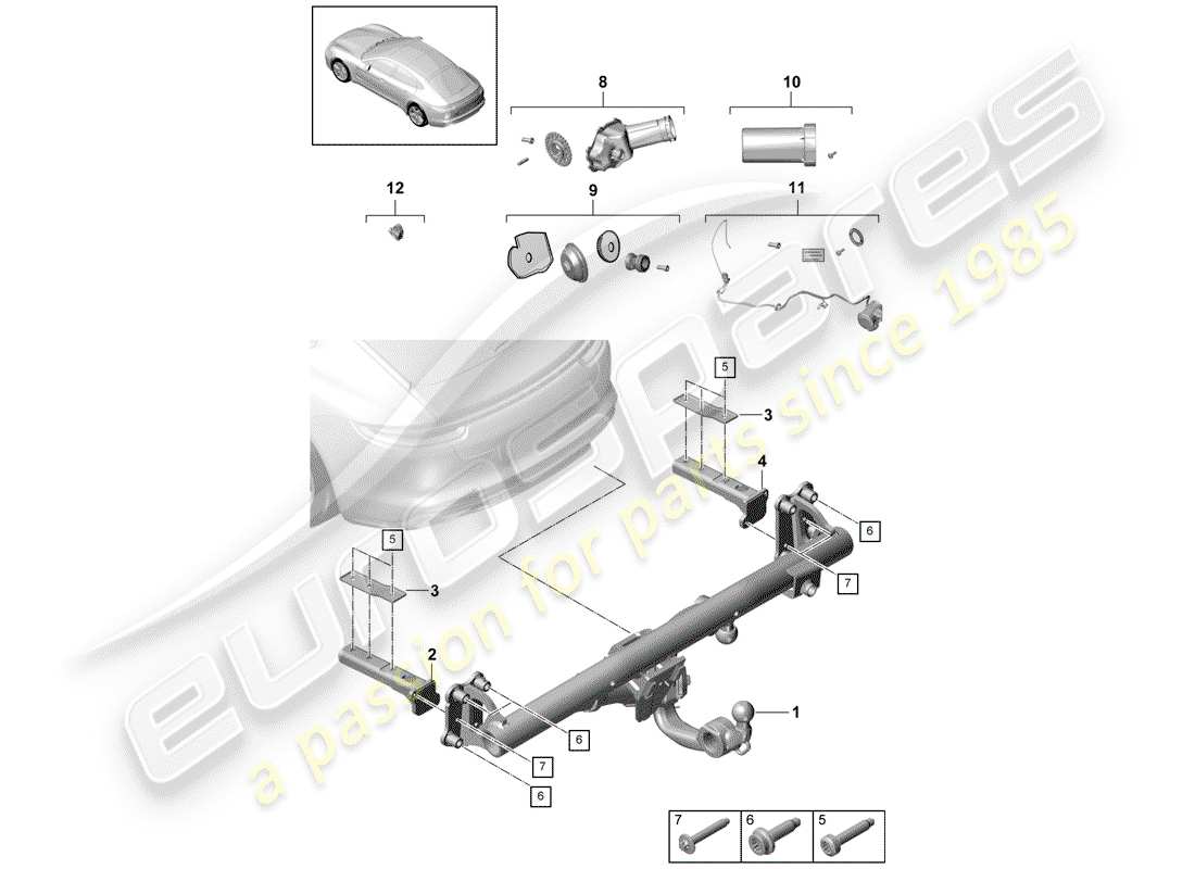 porsche 2018 (panamera 971-1) gancio di traino diagramma delle parti