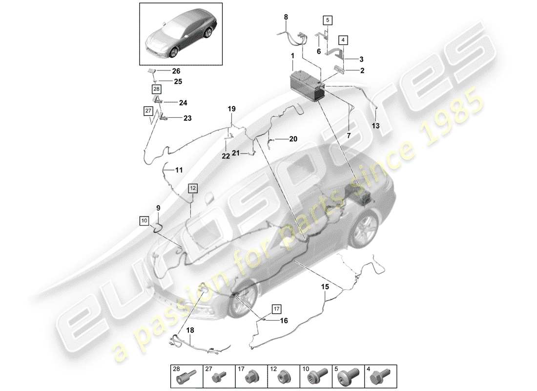 porsche 2018 (panamera 971-1) diagramma delle parti della batteria