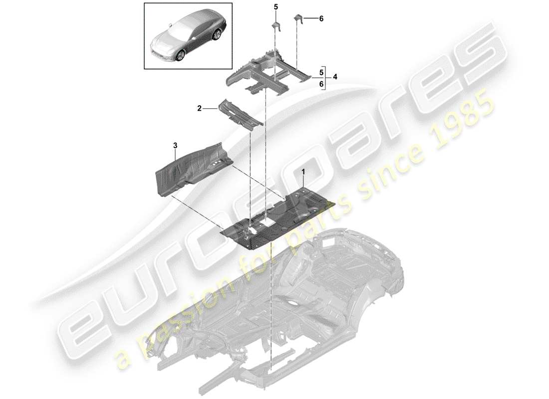 porsche 2018 (panamera 971-1) piastre di pavimento schema delle parti