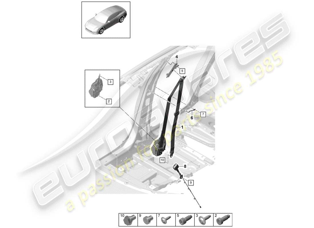 porsche 2019 (panamera 971-1) cintura di sicurezza a tre punti diagramma delle parti