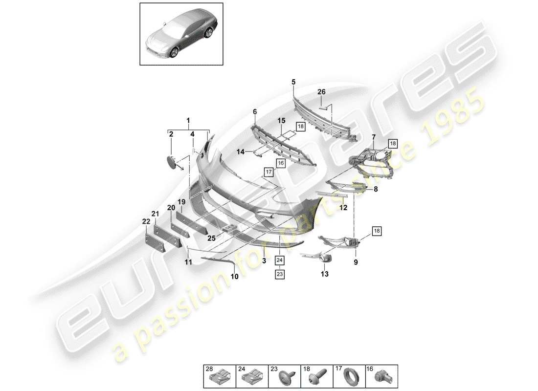 porsche 2019 (panamera 971-1) paraurti diagramma delle parti
