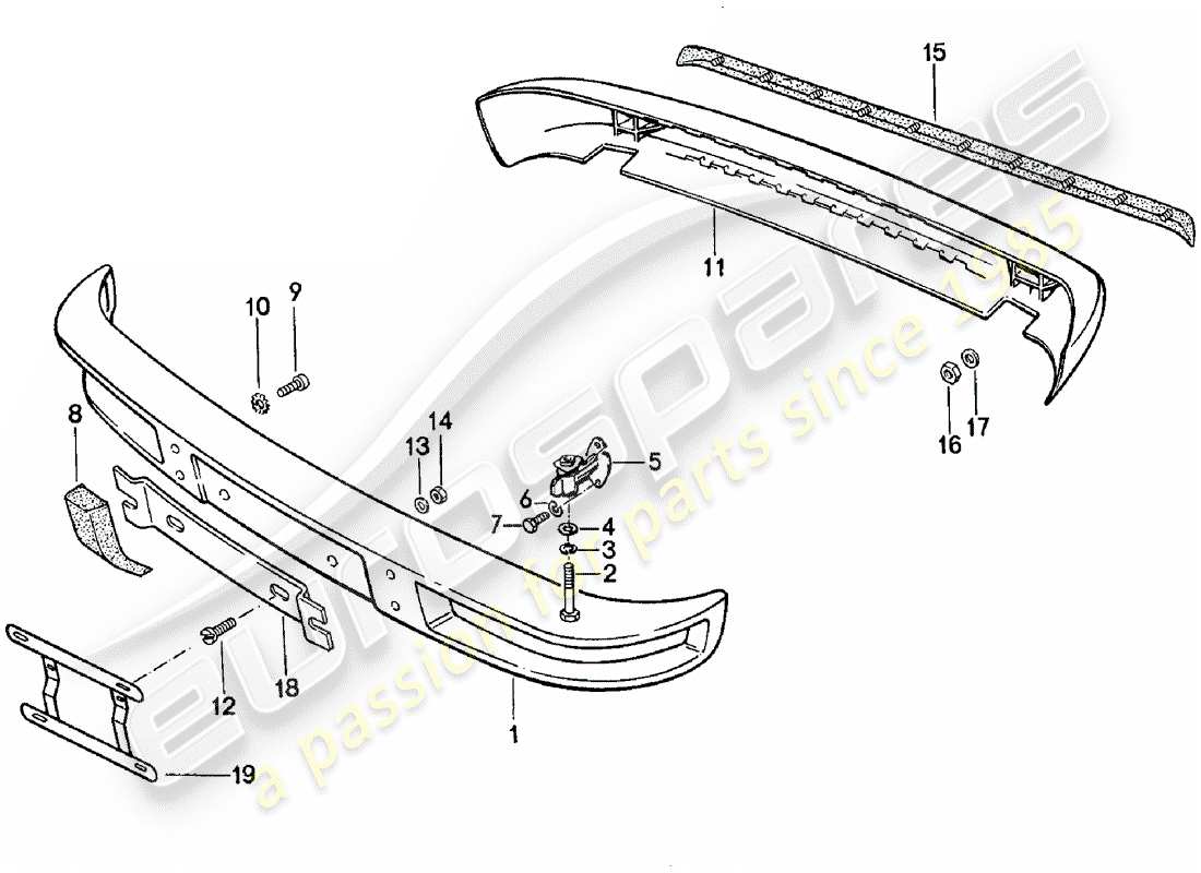 porsche 1981 (924) paraurti - senza: - diagramma delle parti del paraurti